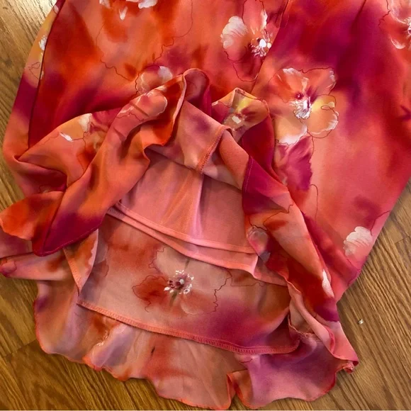 Reformation Vintage 90’s Y2K Floral Bright Barbie Pink Dress Chiffon Slip Dress